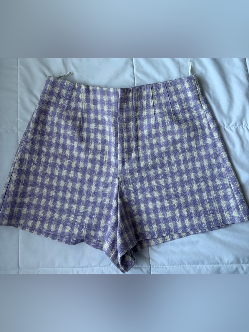 Zara Lavender and White Plaid Shorts